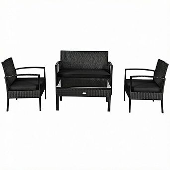 Costway 4 pc Outdoor Patio Rattan Furniture Set Cushioned Sofa Coffee Table Garden Deck
