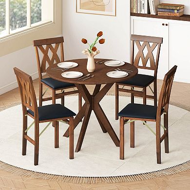 Costway Folding Kitchen Chairs Set with Rubber Wood Frame Padded Seat with PVC Leather