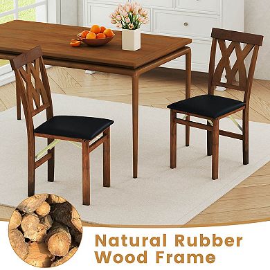 Costway Folding Kitchen Chairs Set with Rubber Wood Frame Padded Seat with PVC Leather