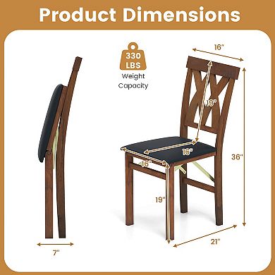 Costway Folding Kitchen Chairs Set with Rubber Wood Frame Padded Seat with PVC Leather