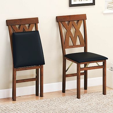 Costway Folding Kitchen Chairs Set with Rubber Wood Frame Padded Seat with PVC Leather