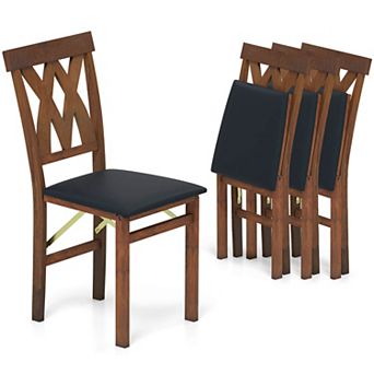 Costway Folding Kitchen Chairs Set with Rubber Wood Frame Padded Seat with PVC Leather