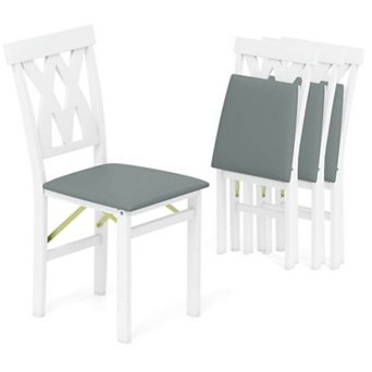 Costway Folding Kitchen Chairs Set with Rubber Wood Frame Padded Seat with PVC Leather