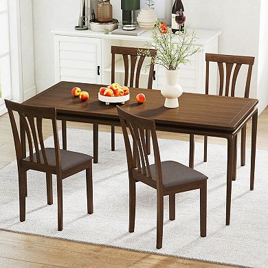 Costway Dining Chairs Set Linen Fabric Dining Room Chairs with Hollowed Backrests