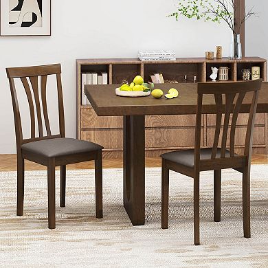 Costway Dining Chairs Set Linen Fabric Dining Room Chairs with Hollowed Backrests