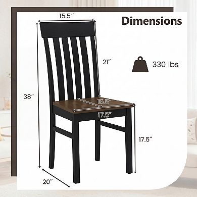 Costway Dining Chairs Set with Hollowed High Backrests Concave Seats Rubber Wood Legs