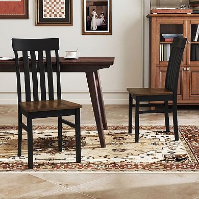 Costway Dining Chairs Set with Hollowed High Backrests Concave Seats Rubber Wood Legs