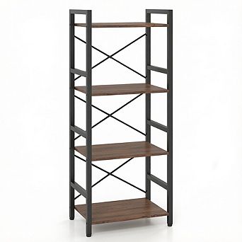 Costway 4 tier Bookshelf with Metal Frame & Wooden Storage Racks for Living Room, Study