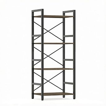 Costway 4 tier Bookshelf with Metal Frame & Wooden Storage Racks for Living Room, Study