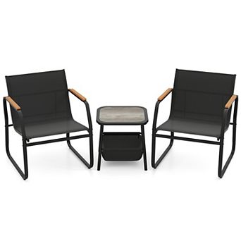 Costway 3 pc Patio Furniture Set with Breathable Mesh Fabric and Metal Frame Garden