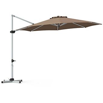 Costway 11FT Cantilever Outdoor Umbrella, Large Offset Umbrella with 360-Degree Rotation