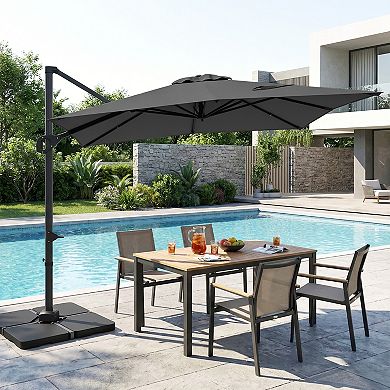 Costway Cantilever Umbrella with 220 LBS Base, Offset Hanging Umbrella with 360° Rotation