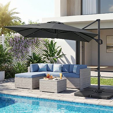 Costway Cantilever Umbrella with 220 LBS Base, Offset Hanging Umbrella with 360° Rotation