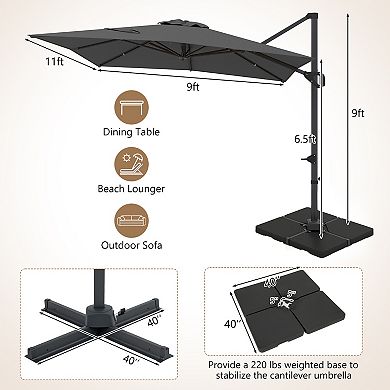 Costway Cantilever Umbrella with 220 LBS Base, Offset Hanging Umbrella with 360° Rotation