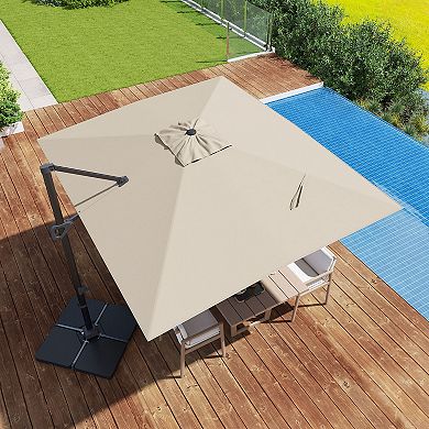 Costway Cantilever Umbrella with 220 LBS Base, Offset Hanging Umbrella with 360° Rotation