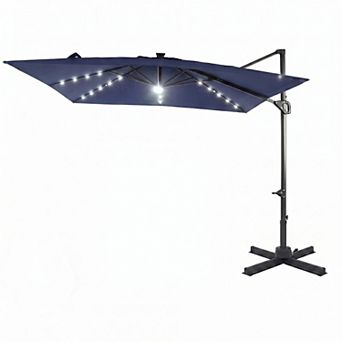 Costway Cantilever Patio Umbrella with Solar LED Lights, Square Offset Hanging Umbrella