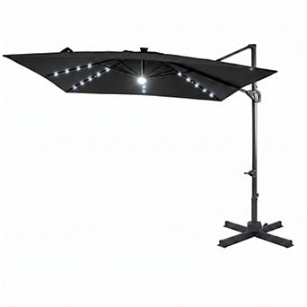 Costway Cantilever Patio Umbrella with Solar LED Lights, Square Offset Hanging Umbrella