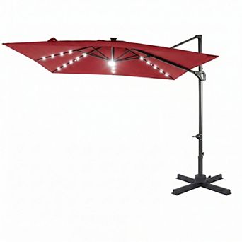 Costway Cantilever Patio Umbrella with Solar LED Lights, Square Offset Hanging Umbrella