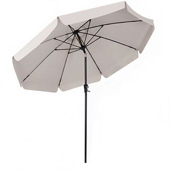 Costway 10 FT Scalloped Patio Umbrella with Push Button Tilt, Crank, 8 Fiberglass Ribs