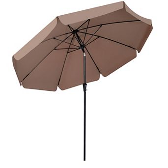 Costway 10 FT Scalloped Patio Umbrella with Push Button Tilt, Crank, 8 Fiberglass Ribs