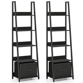 Costway 5 tier Ladder Bookshelf, Modern Freestanding Bookcase with Removable Fabric Drawer
