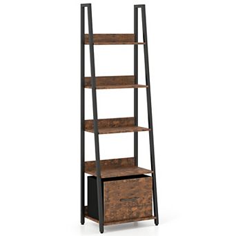 Costway 5 tier Ladder Bookshelf, Modern Freestanding Bookcase with Removable Fabric Drawer
