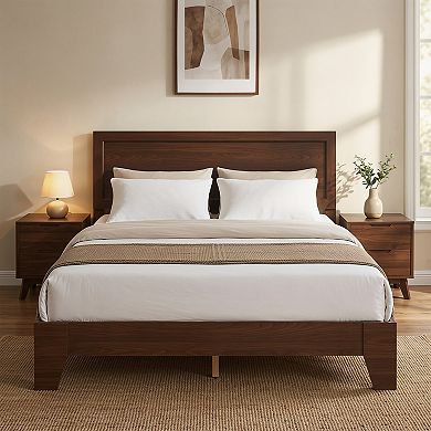 Costway Bed Frame, Mid-Century Platform Bed with Headboard, No Box Spring Needed
