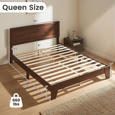 Costway Bed Frame, Mid-Century Platform Bed with Headboard, No Box Spring Needed