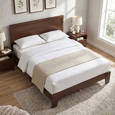 Costway Bed Frame, Mid-Century Platform Bed with Headboard, No Box Spring Needed