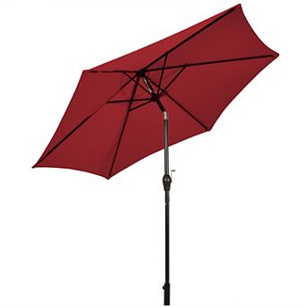 Costway Outdoor Heavy Duty Market Umbrella with Tilt Mechanism Crank Handle 8 Sturdy Ribs