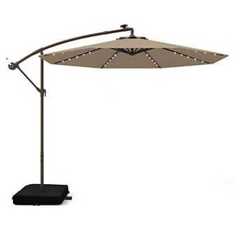Costway Patio 10FT Hanging Offset Umbrella 32 LED Lights Sand Bag Outdoor Cross Base