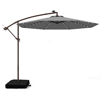 Costway Patio 10FT Hanging Offset Umbrella 32 LED Lights Sand Bag Outdoor Cross Base