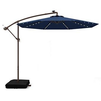 Costway Patio 10FT Hanging Offset Umbrella 32 LED Lights Sand Bag Outdoor Cross Base