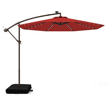 Costway Patio 10FT Hanging Offset Umbrella 32 LED Lights Sand Bag Outdoor Cross Base