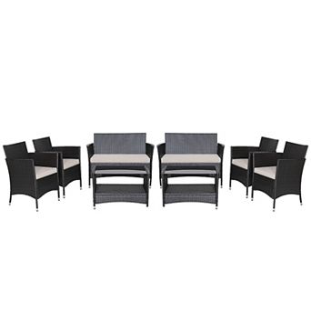 Costway Patio Rattan Furniture Set Armrest Cushion Sofa Coffee Table withShelf Garden