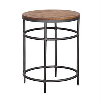 Linon Trooper Round Wood & Metal End Table