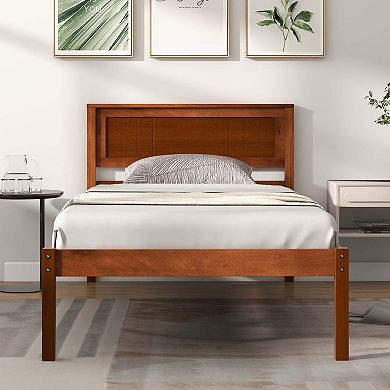Costway Wooden Platform Bed Frame with Headboard Mattress Foundation