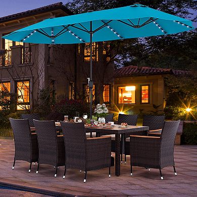 Costway 11 PCS Patio Dining Set with 15ft Double-Sided Patio Umbrella (Base Included)