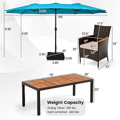Costway 11 PCS Patio Dining Set with 15ft Double-Sided Patio Umbrella (Base Included)
