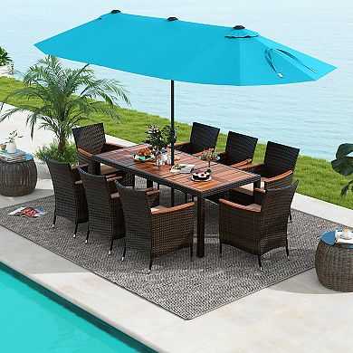 Costway 11 PCS Patio Dining Set with 15ft Double-Sided Patio Umbrella (Base Included)