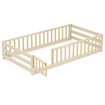Costway Floor Bed with Full Length Safety Guardrails & Door for Boys, Girls