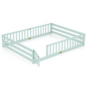 Costway Floor Bed with Full Length Safety Guardrails & Door for Boys, Girls