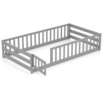 Costway Floor Bed with Full Length Safety Guardrails & Door for Boys, Girls