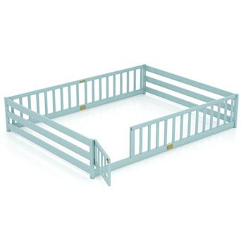 Costway Floor Bed with Full Length Safety Guardrails & Door for Boys, Girls
