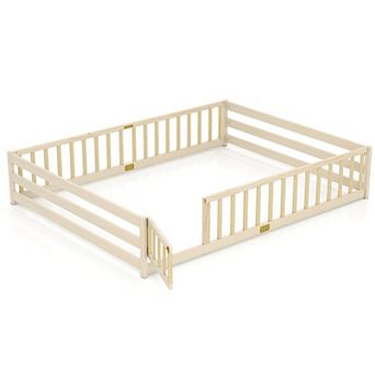 Costway Floor Bed with Full Length Safety Guardrails & Door for Boys, Girls
