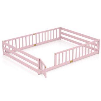Costway Floor Bed with Full Length Safety Guardrails & Door for Boys, Girls