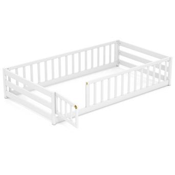 Costway Floor Bed with Full Length Safety Guardrails & Door for Boys, Girls
