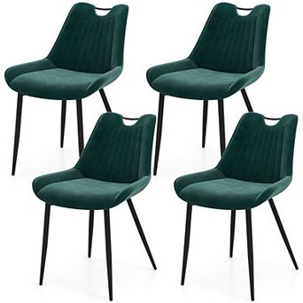 Costway Dining Chair Set of 4 Soft Velvet Upholstered Kitchen Chairs with Metal Legs
