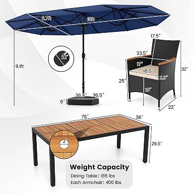 Costway 11 PCS Patio Wicker Dining Set with Double-Sided Outdoor Umbrella 8 Stackable Chairs