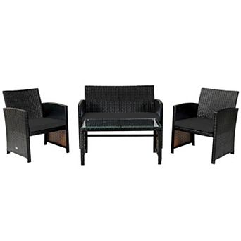 Costway 4 pc Patio Rattan Furniture Set Cushioned Chair Sofa Coffee Table